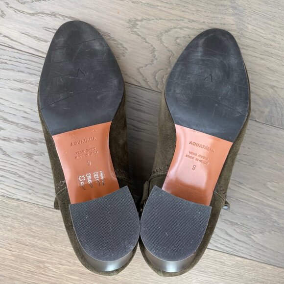 Aquatalia Block Heel Almond Toe Suede Leather Boots Side Zip Olive Green Sz 9 - Picture 12 of 15